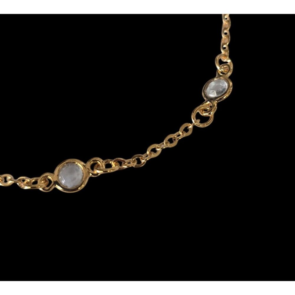 Delicate Facets Bracelet Small By Avon 1988 Gold-Tone Chain With Clear Crystal A - Picture 10 of 14